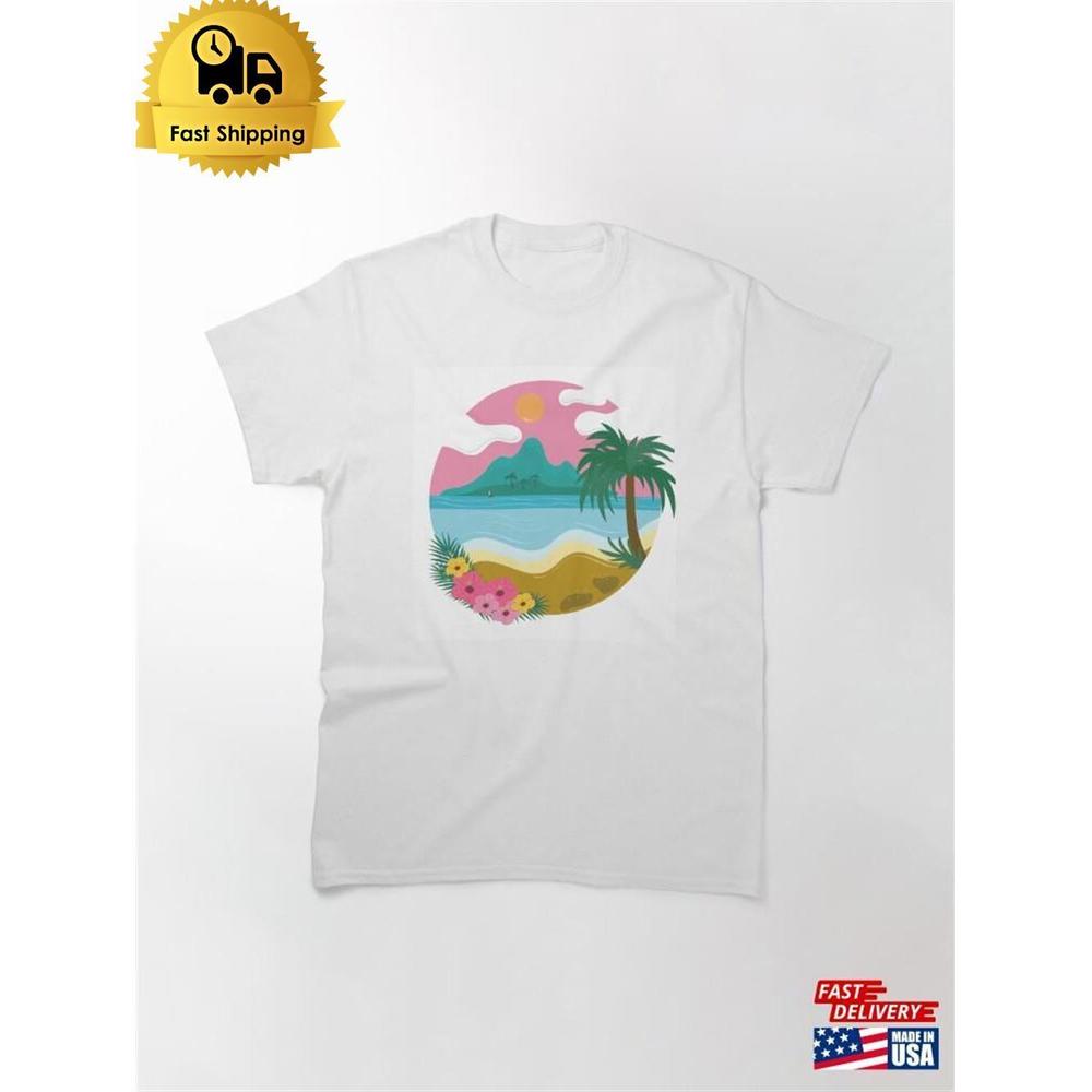 Tropical Beach Scenery With Palm Trees And Blooming Flowers - Picture 1 of 4